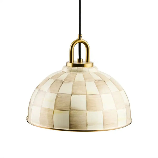 Mocha Check 8" Dome Pendant Lamp