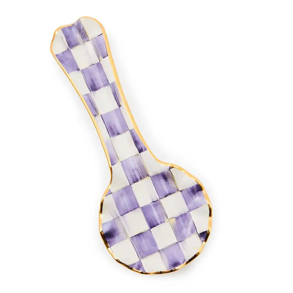 Violet Check Ceramic Spoon Rest