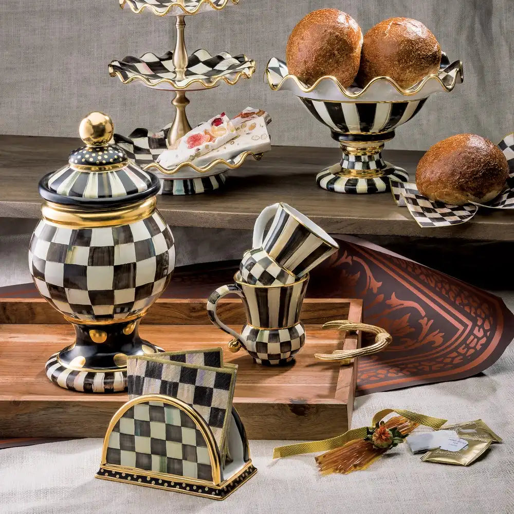 Violet Check Ceramic Three Tier Sweet Stand