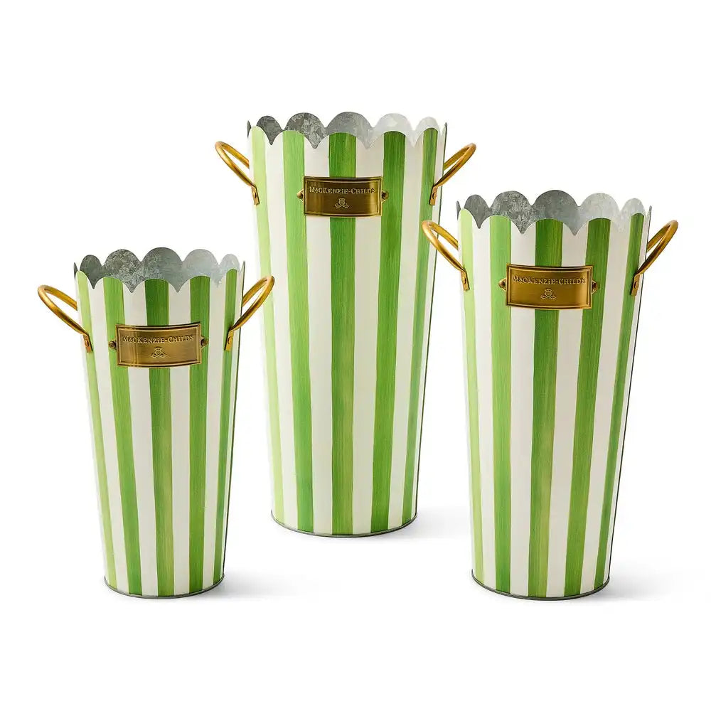 Mocha Stripe Flower Buckets, Set of 3