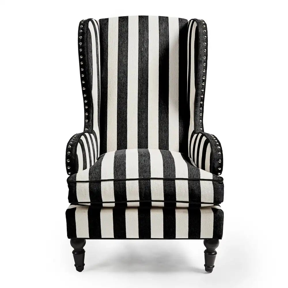 Marquee Black Stripe Chenille Wing Chair