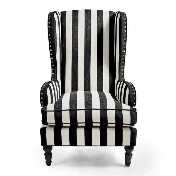 Marquee Black Stripe Chenille Wing Chair