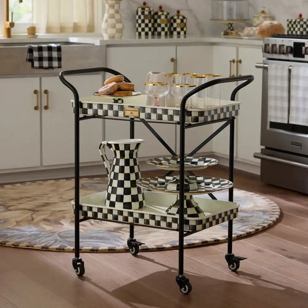 Mocha Check 3-Tier Kitchen Cart
