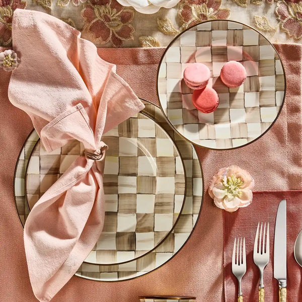 Mocha Check Dinner Plate