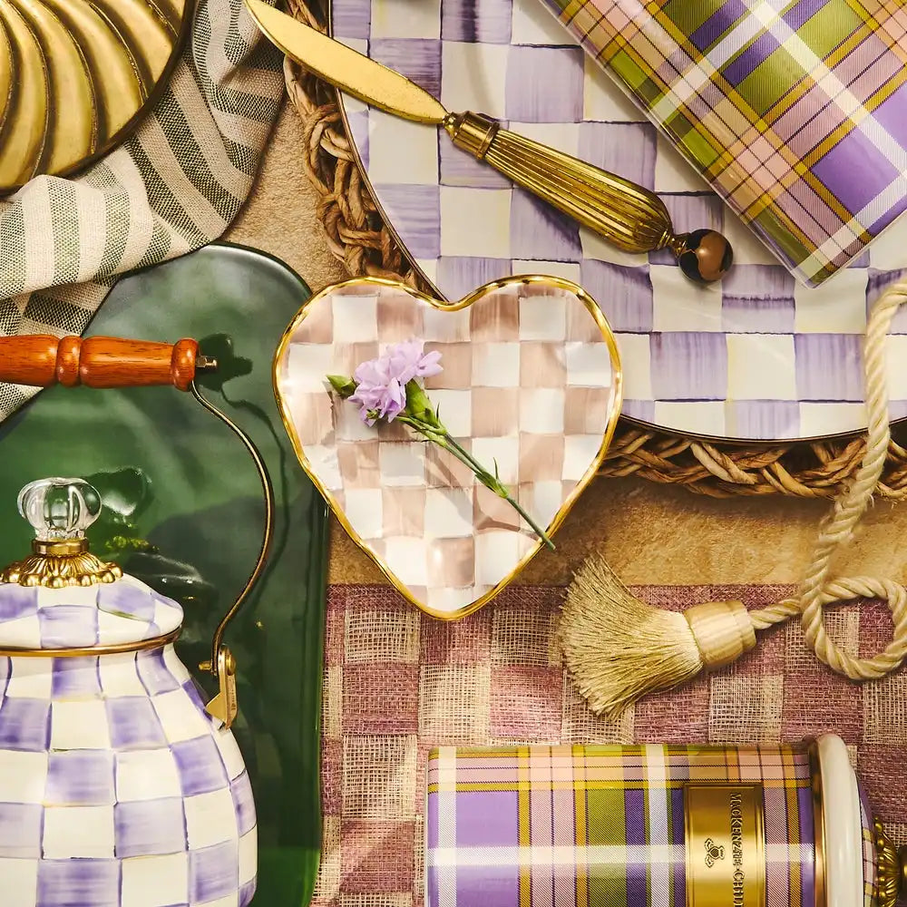 Mocha Check Ceramic Heart Plate