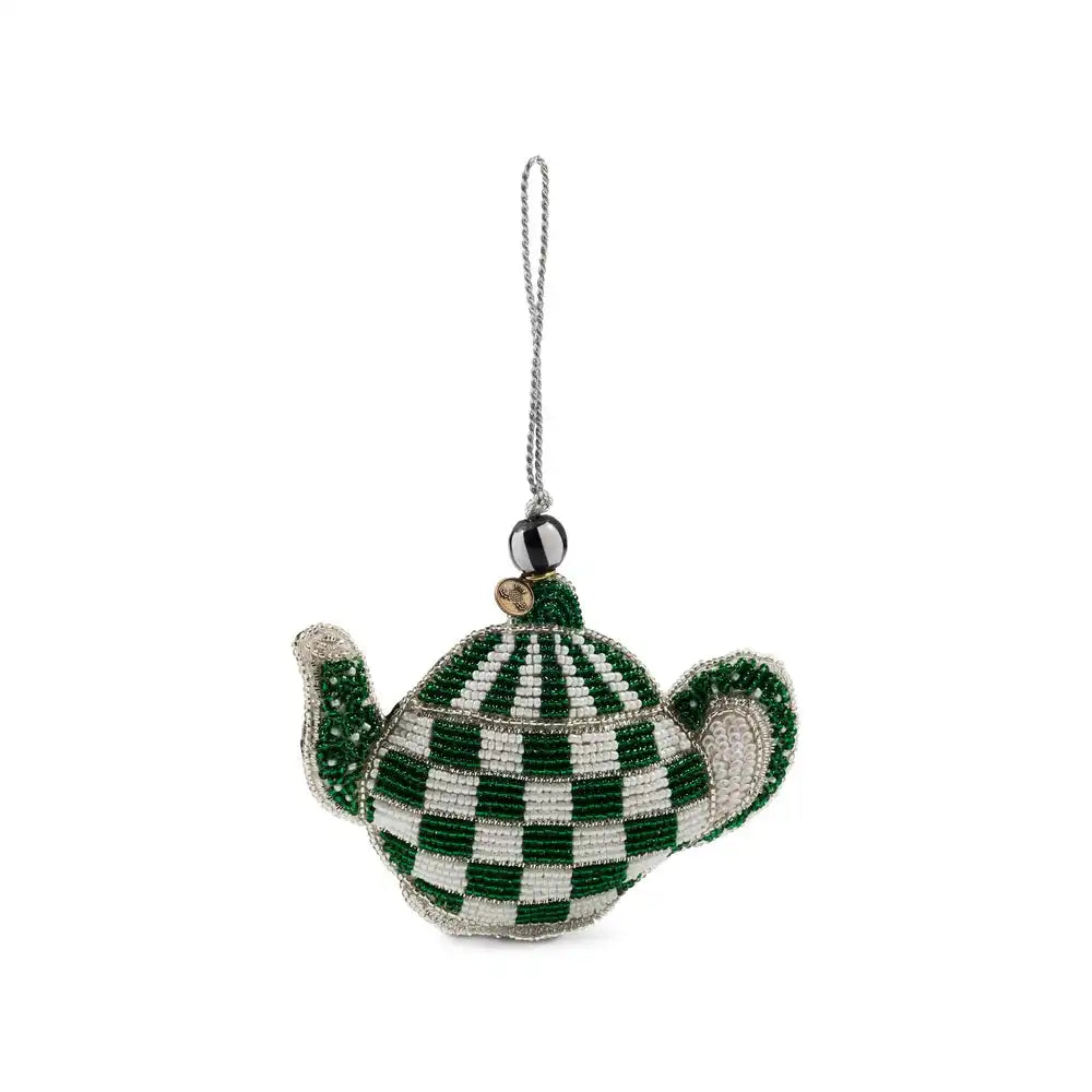 Rosy Check Teapot Beaded Ornament
