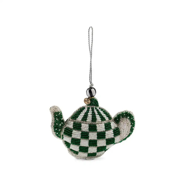 Rosy Check Teapot Beaded Ornament