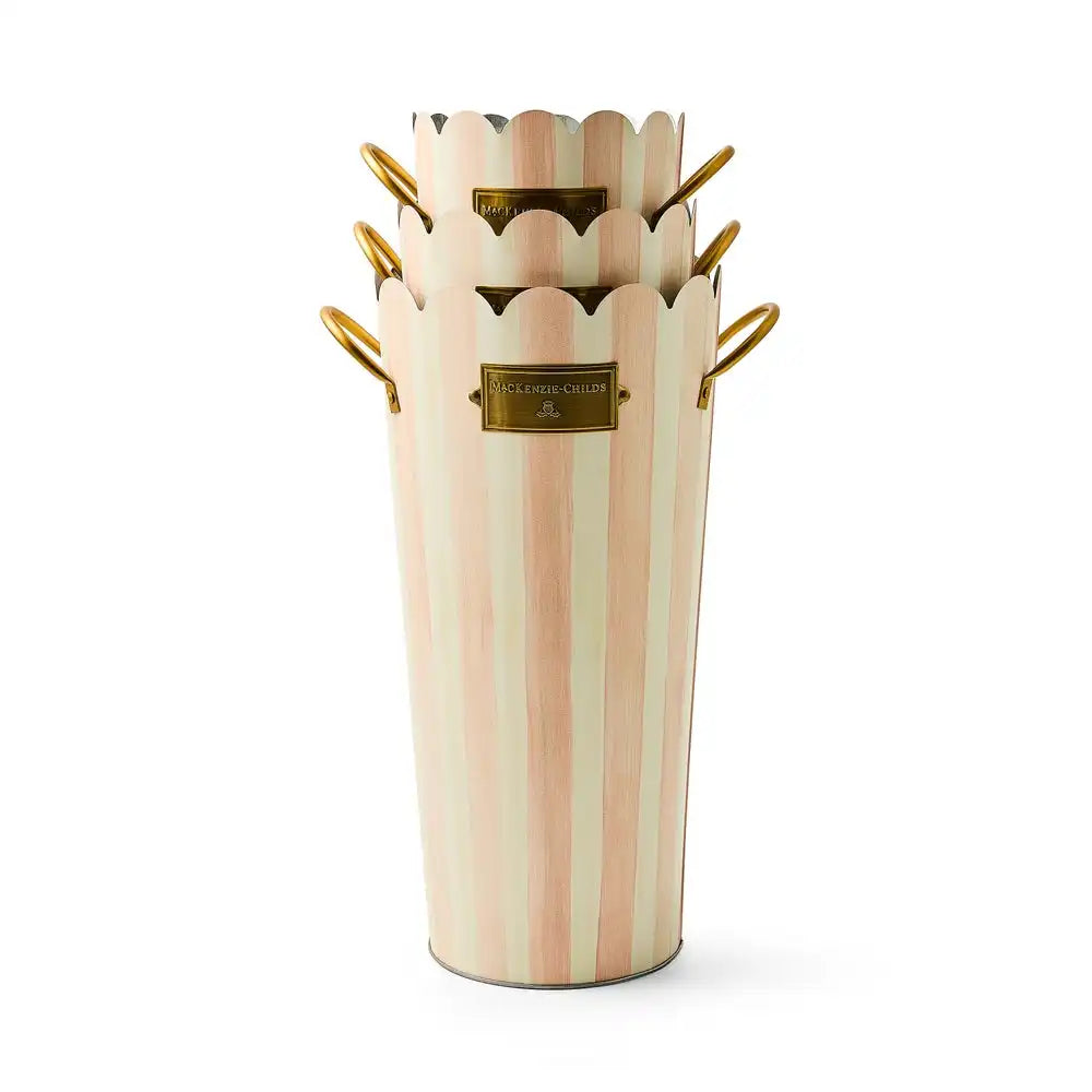 Mocha Stripe Flower Buckets, Set of 3