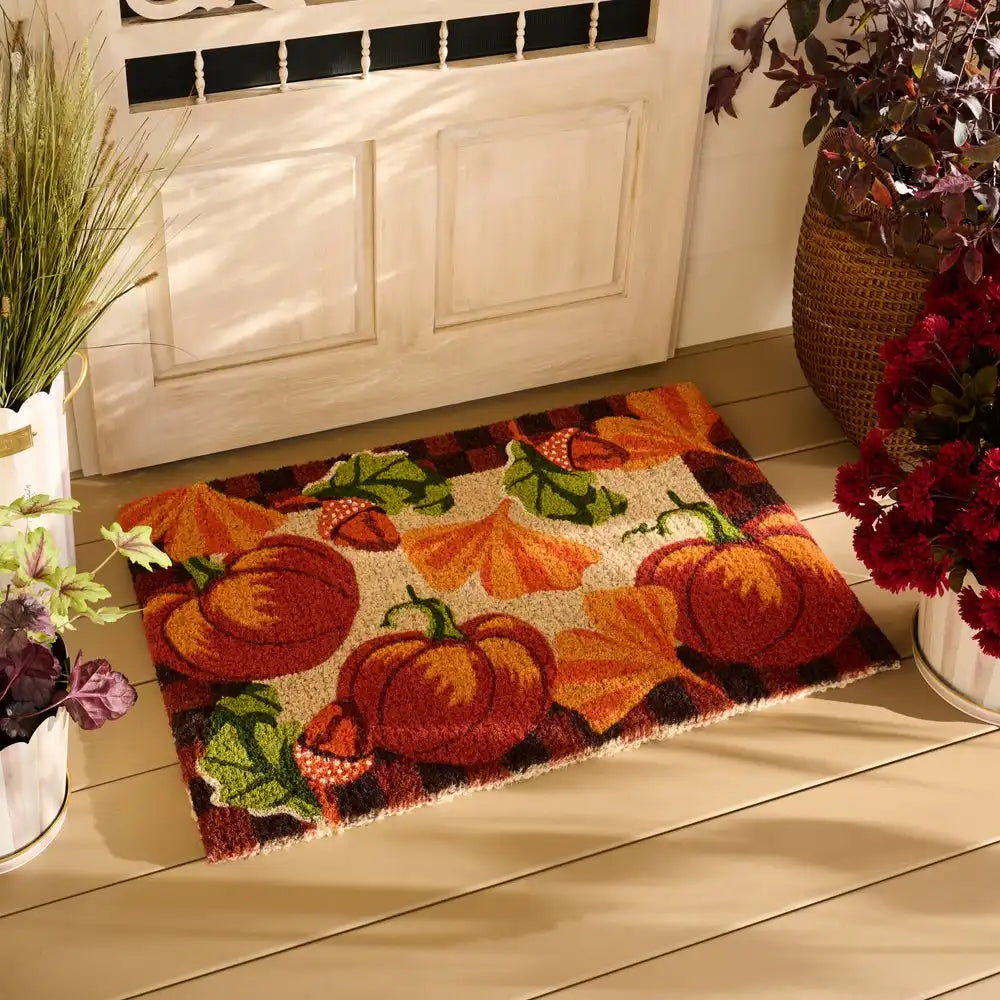 Checked Pumpkin Harvest Entrance Mat Secondary image