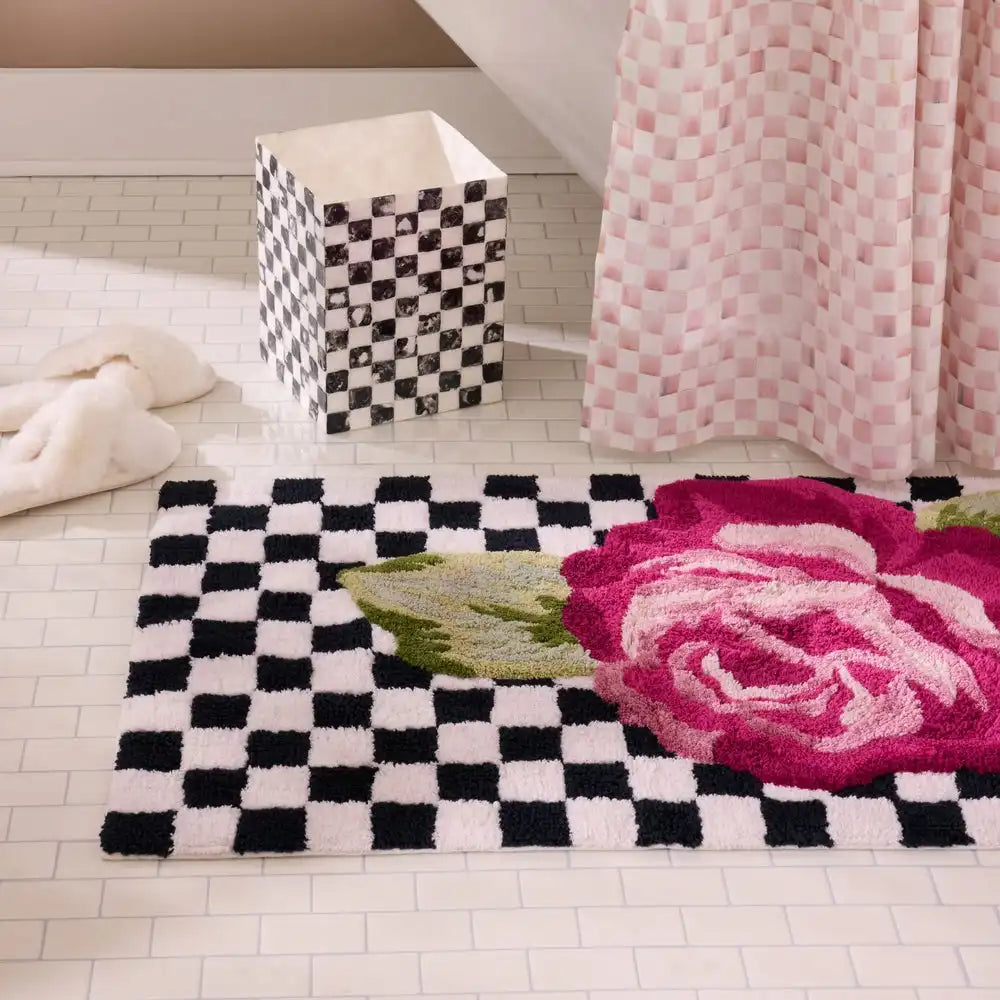 Rose and Check Bath Rug Secondary image