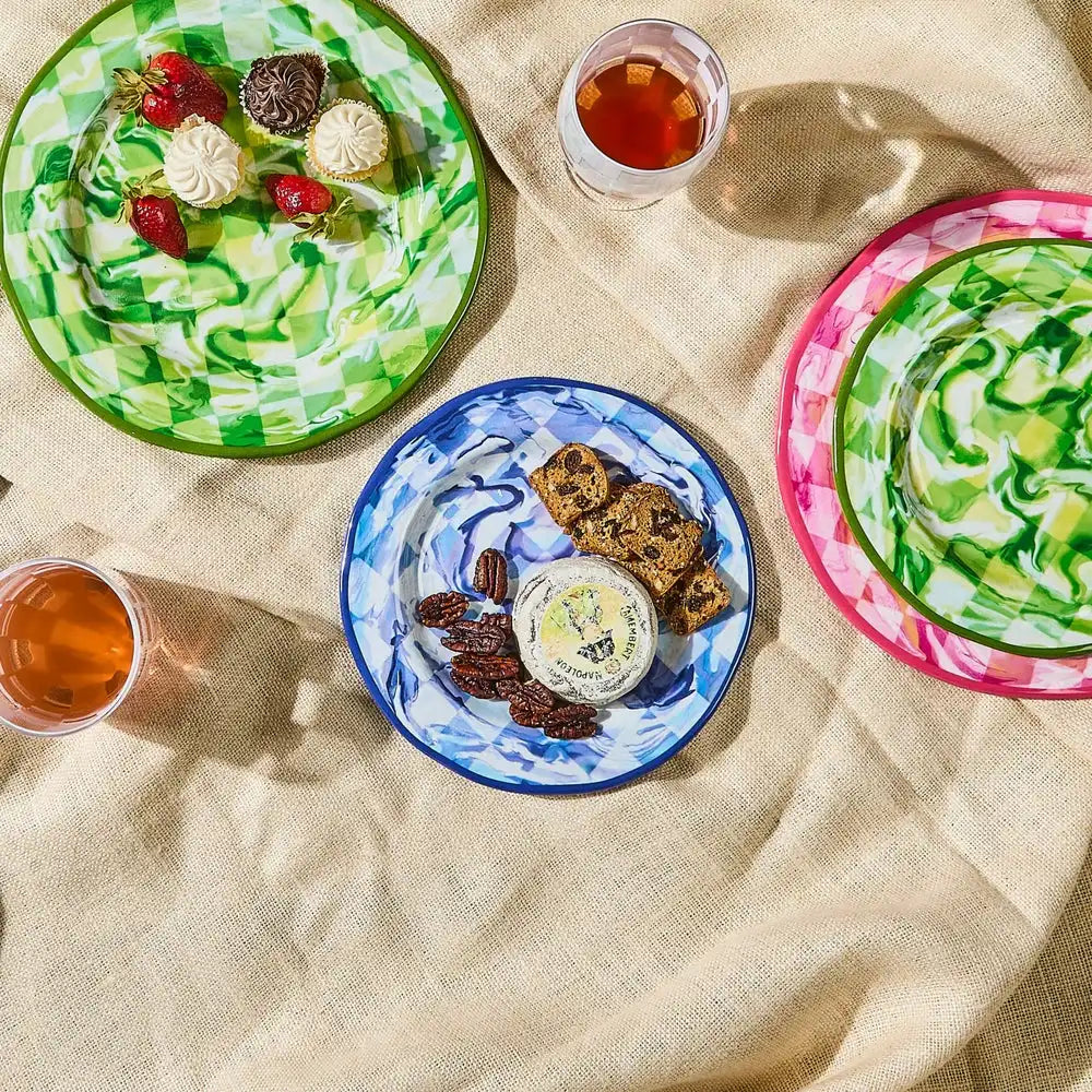 Green Marble Check Melamine Small Bowls, Set of 4