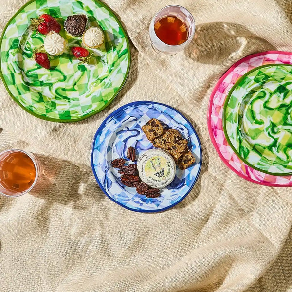 Green Marble Check Melamine Small Bowls, Set of 4