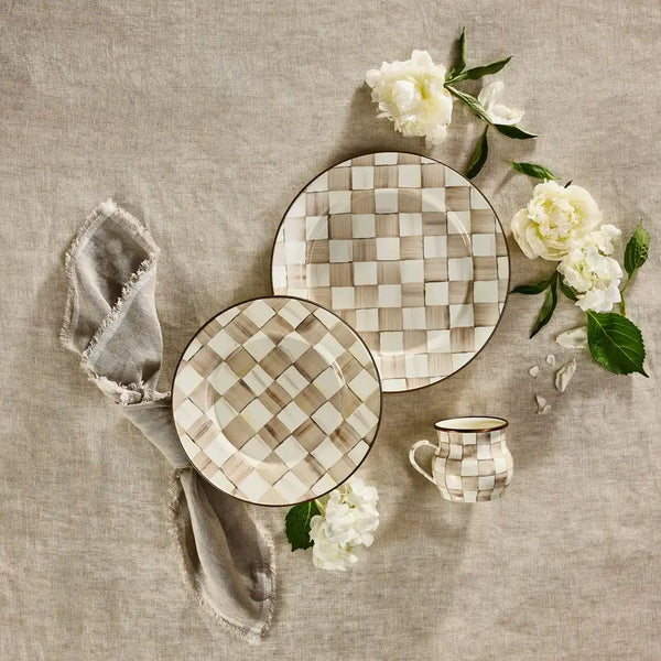 Mocha Check Dinner Plate