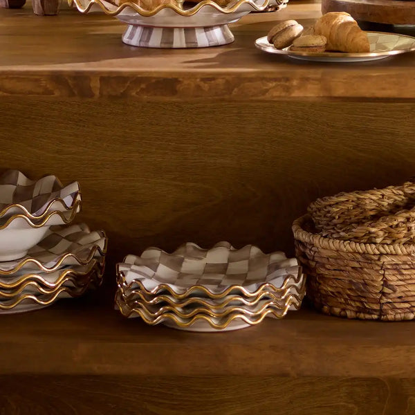 Mocha Check Ceramic Fluted Dinner Plate