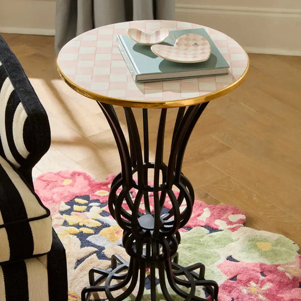 Mocha Check Pedestal Accent Table