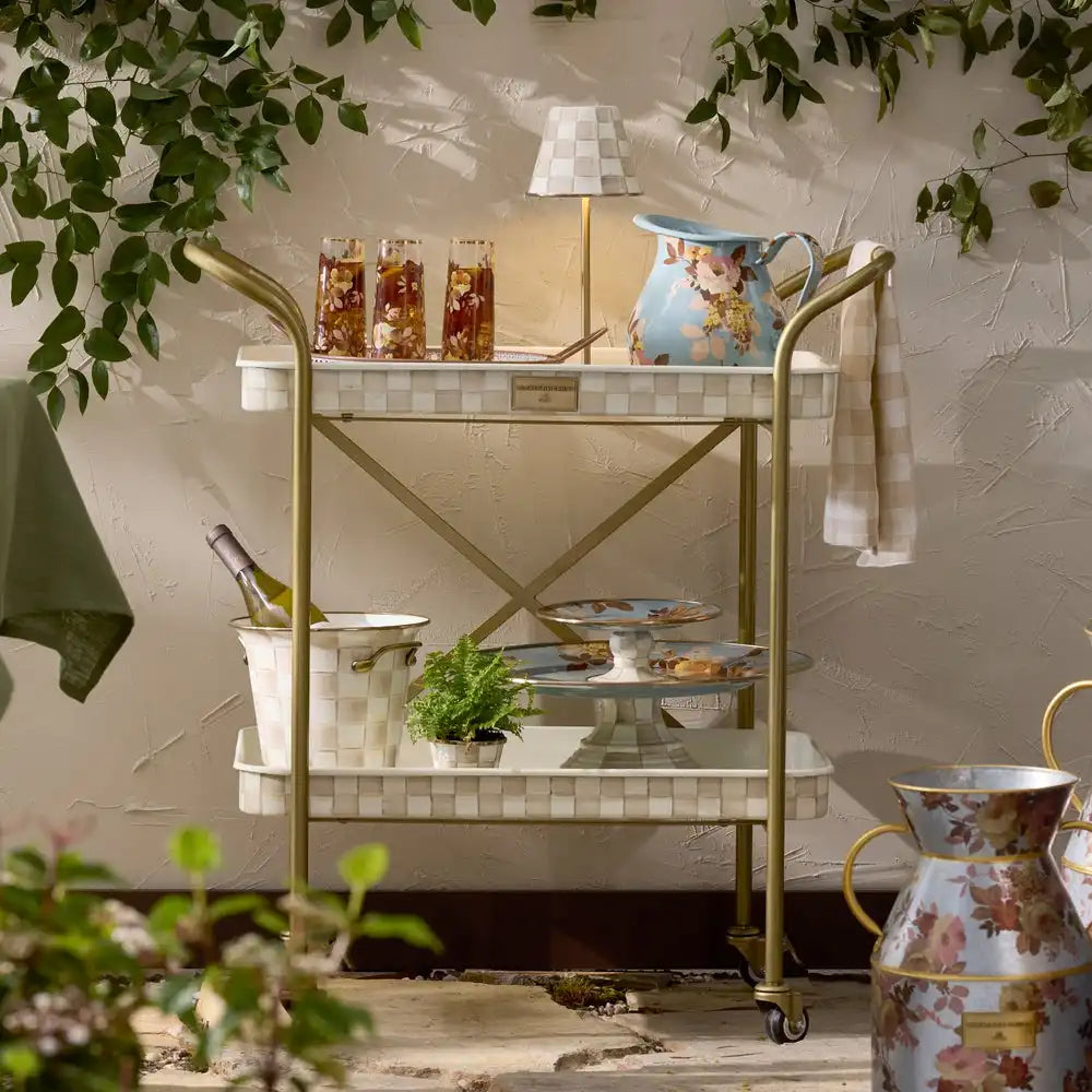 Mocha Check 3-Tier Kitchen Cart