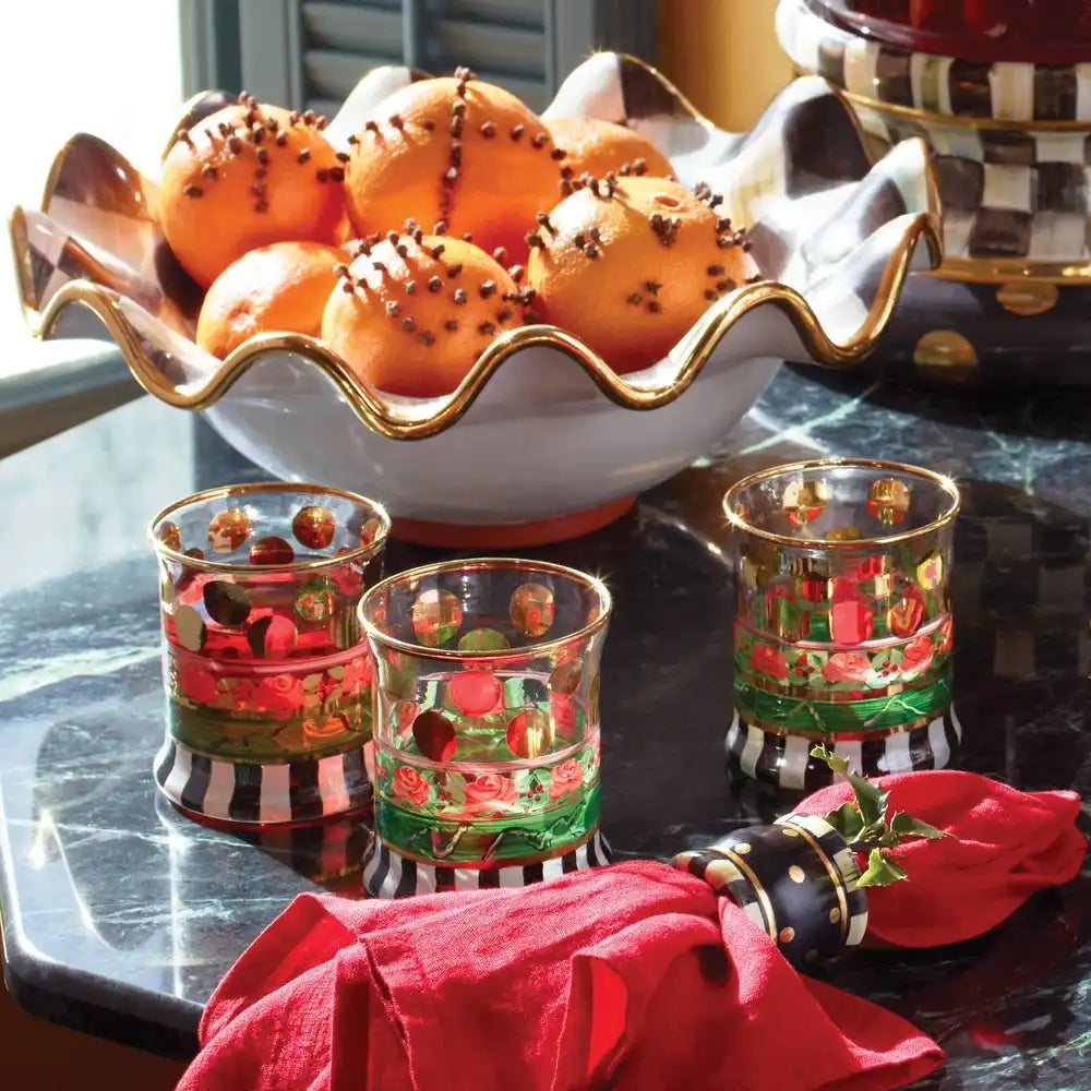 Rosy Check Medium Ceramic Fluted Serving Bowl