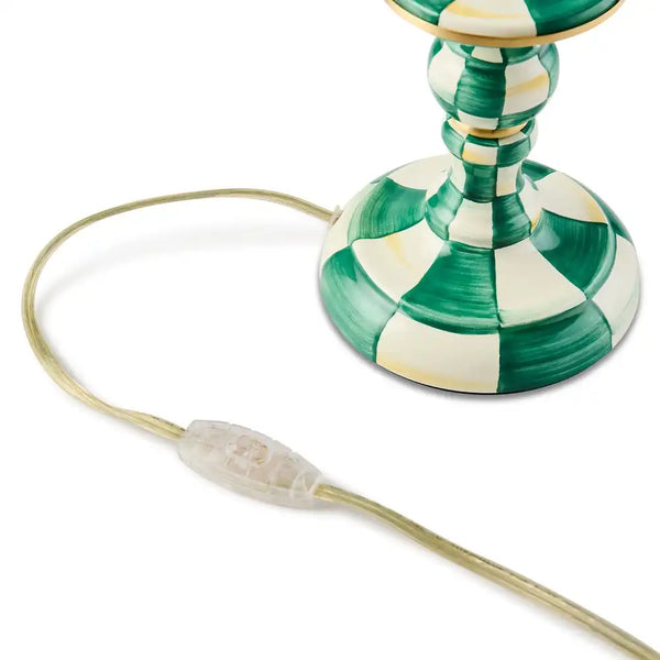 Emerald Check Candlestick Lamp
