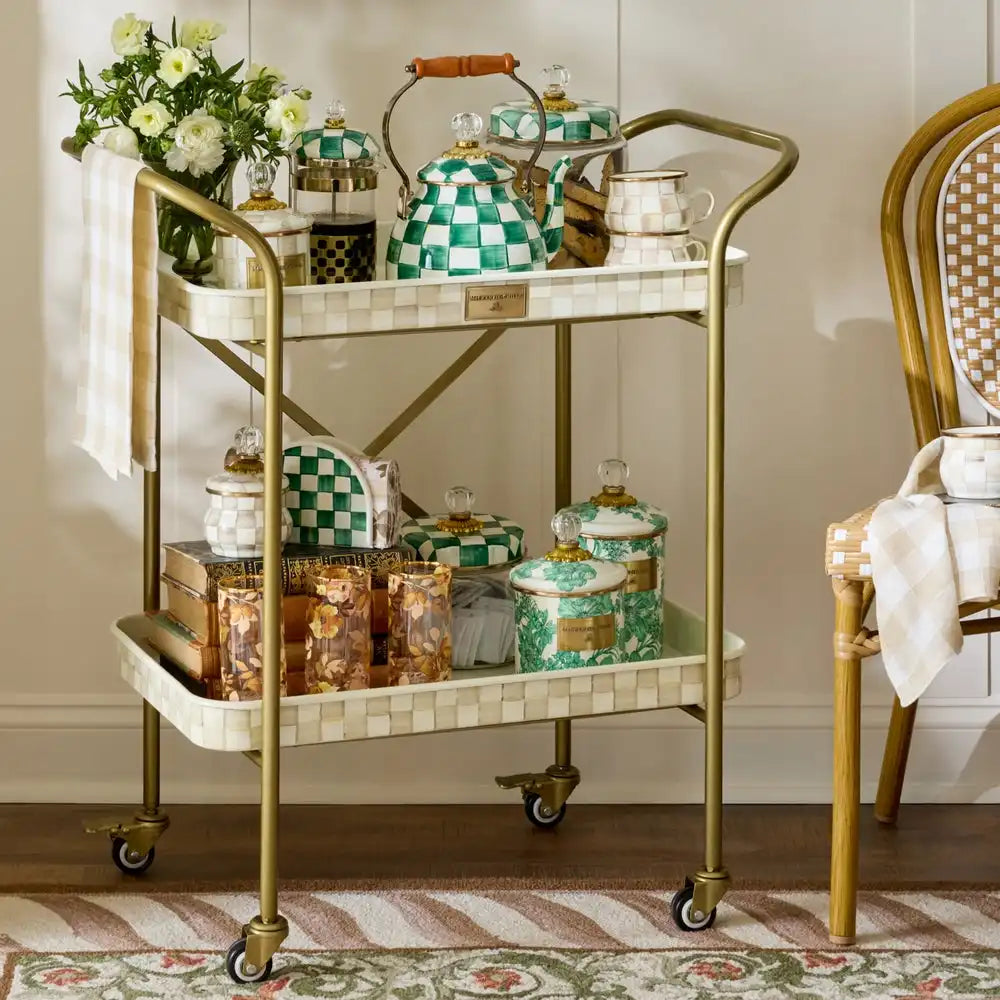 Mocha Check 3-Tier Kitchen Cart