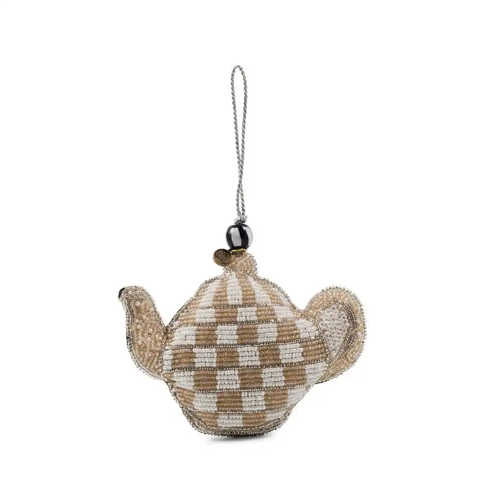 Rosy Check Teapot Beaded Ornament