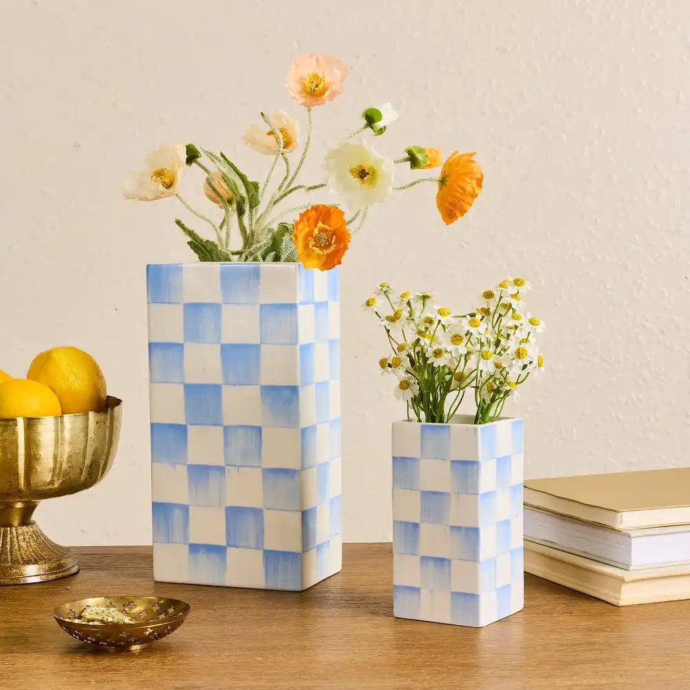 Sage Check Pillar Vase