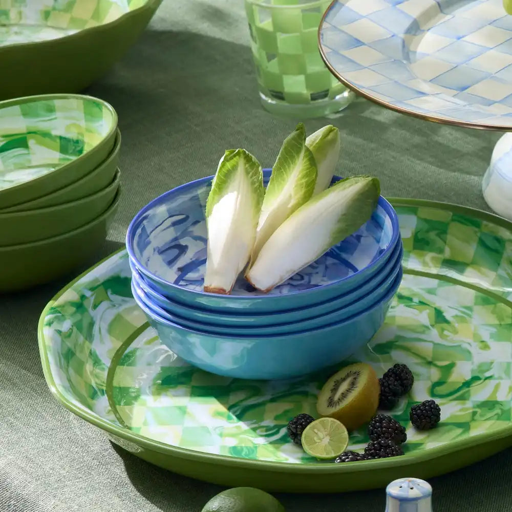 Green Marble Check Melamine Small Bowls, Set of 4