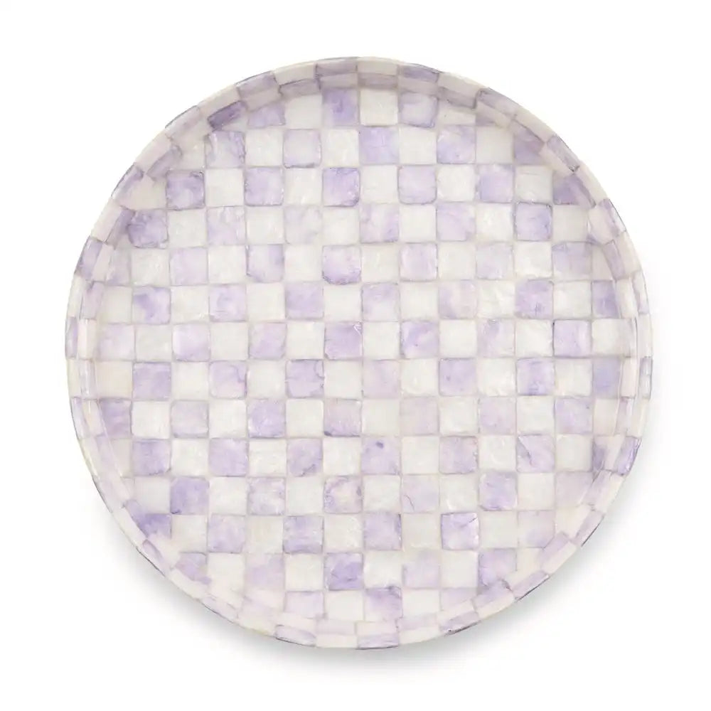 Gold Check Capiz Round Tray