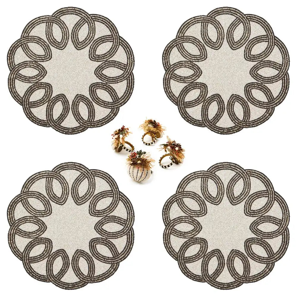 Black & White Placemats & Autumn Frost Napkin Rings, Set of 4 Main image