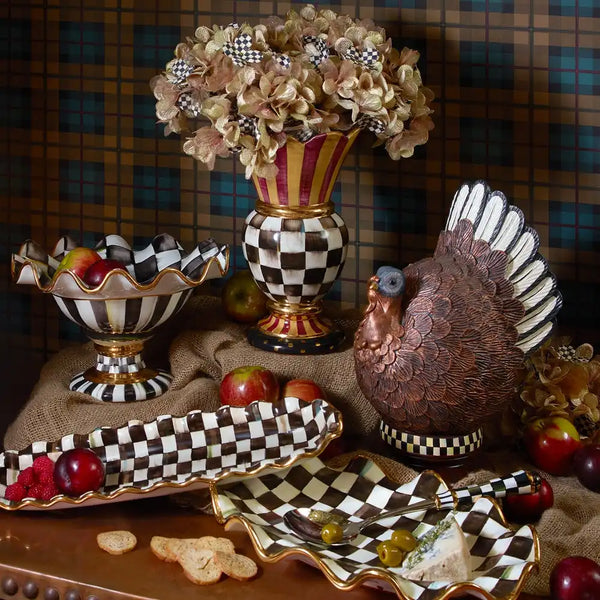 Mocha Check Ceramic Large Serving Platter