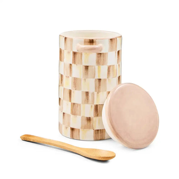 Mocha Check Farmhouse Canister, Set of 2