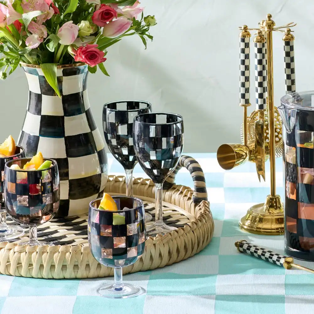 Black Check Acrylic Tumblers, Set of 4