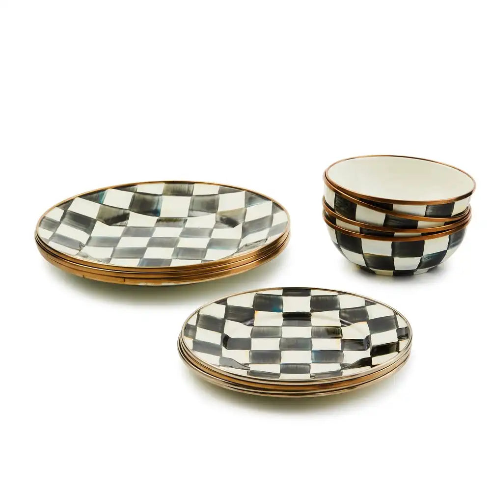 Mocha Check Dinnerware 12pc Complete Set