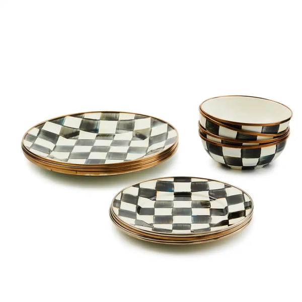 Mocha Check Dinnerware 12pc Complete Set