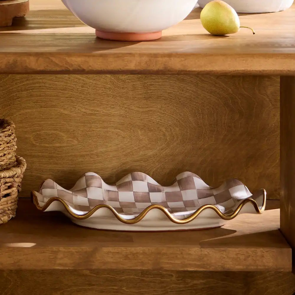 Mocha Check Ceramic Large Serving Platter