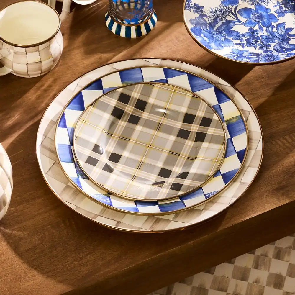 Mocha Check Dinner Plate