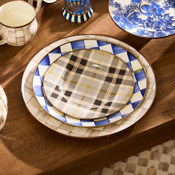 Mocha Check Dinner Plate
