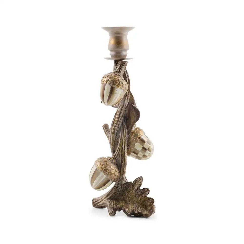Mocha Check Acorn Candle Holder