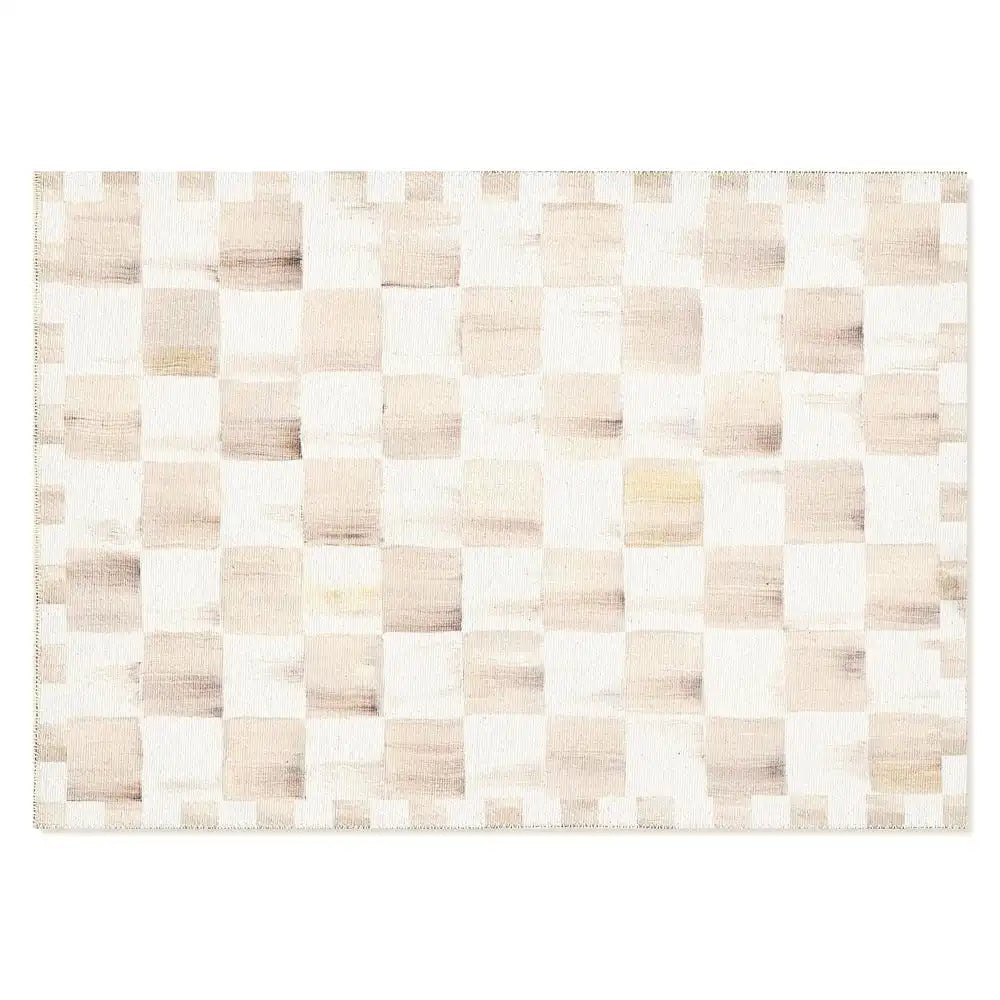 Mocha Checkered 3' x 5' Washable Rug