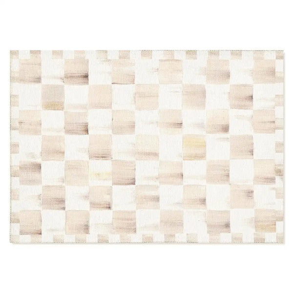 Mocha Checkered 3' x 5' Washable Rug