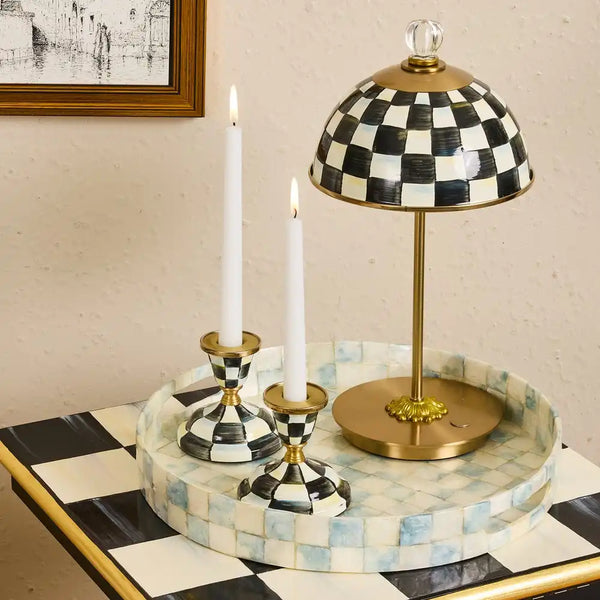 Gold Check Capiz Round Tray