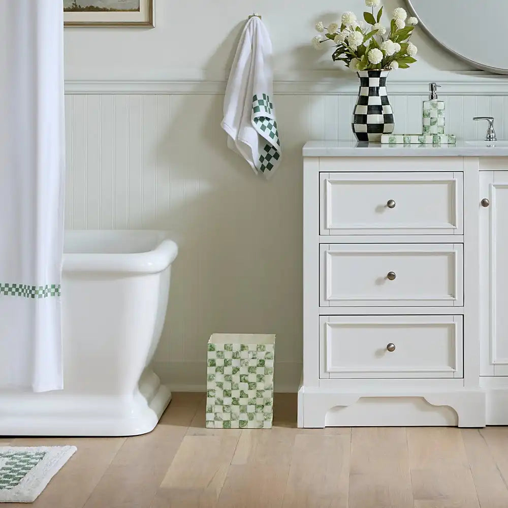 Sage Check Capiz Boutique Tissue Box Cover