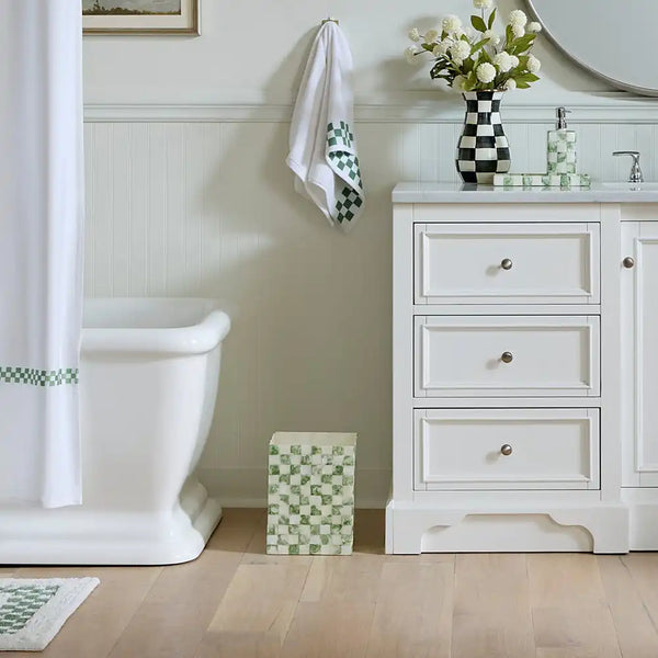 Sage Check Capiz Boutique Tissue Box Cover