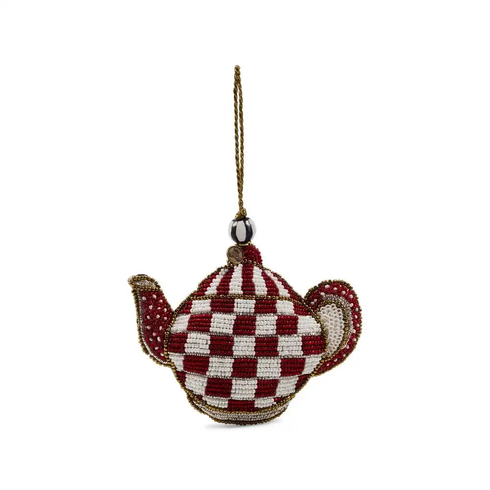 Rosy Check Teapot Beaded Ornament