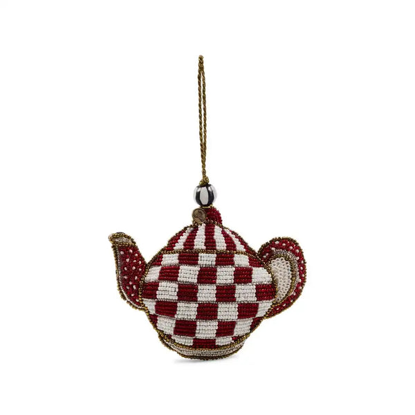 Rosy Check Teapot Beaded Ornament