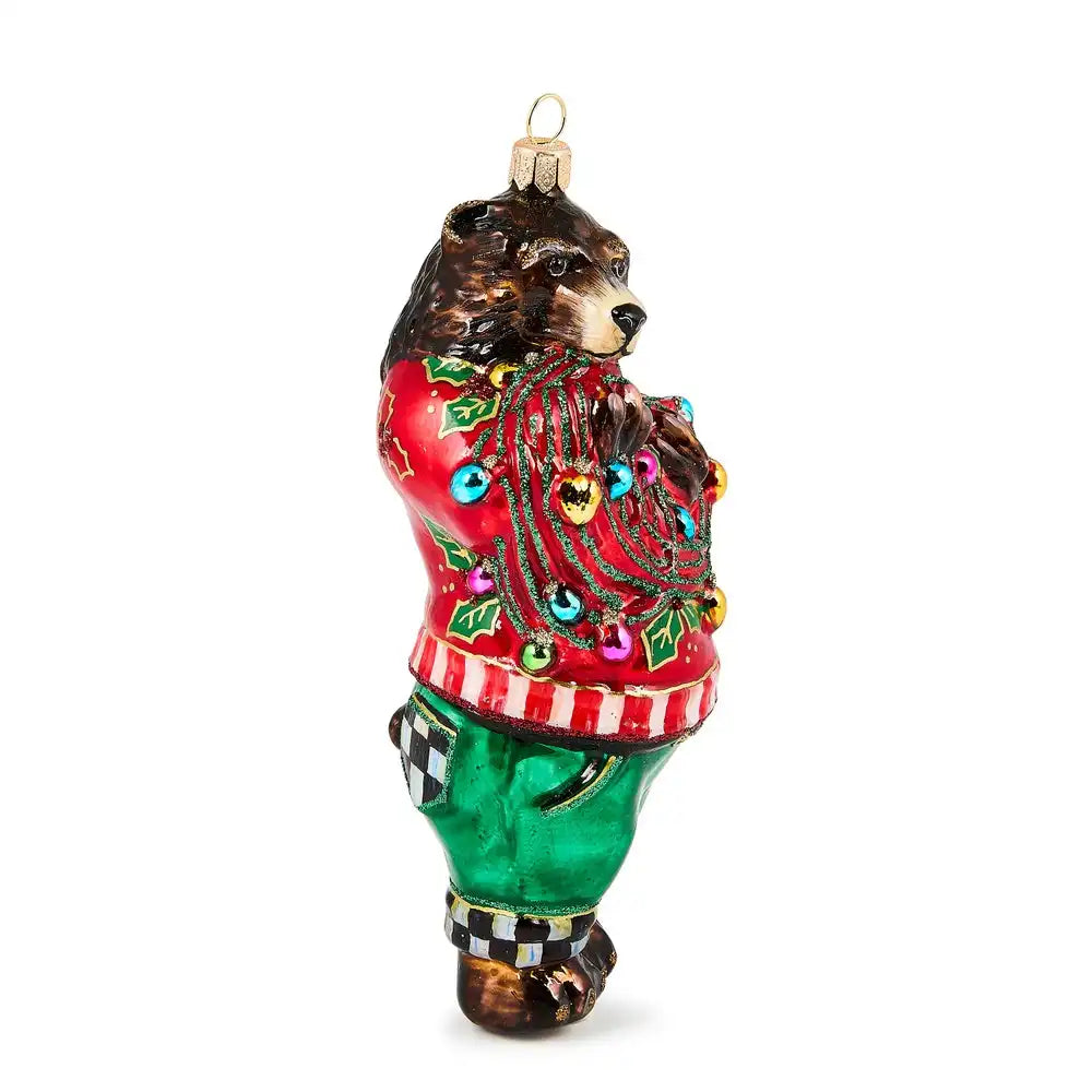 Deck The Halls Bear Glass Ornament
