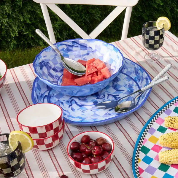 Pink Marble Check Melamine Serving Bowl