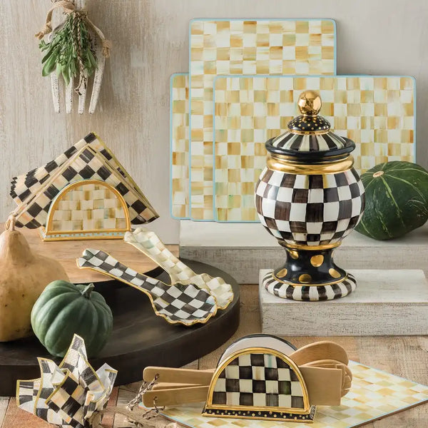 Violet Check Ceramic Spoon Rest