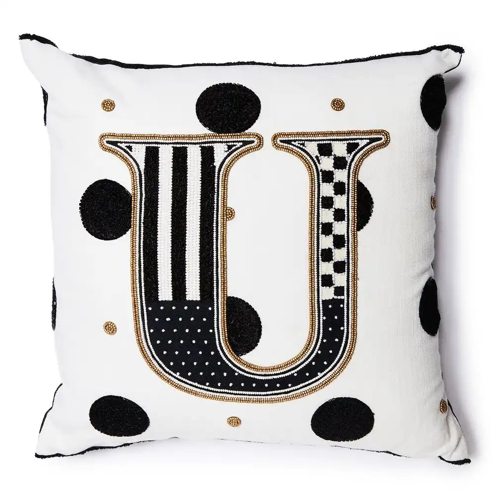 Monogram "Q" Beaded Throw Pillow
