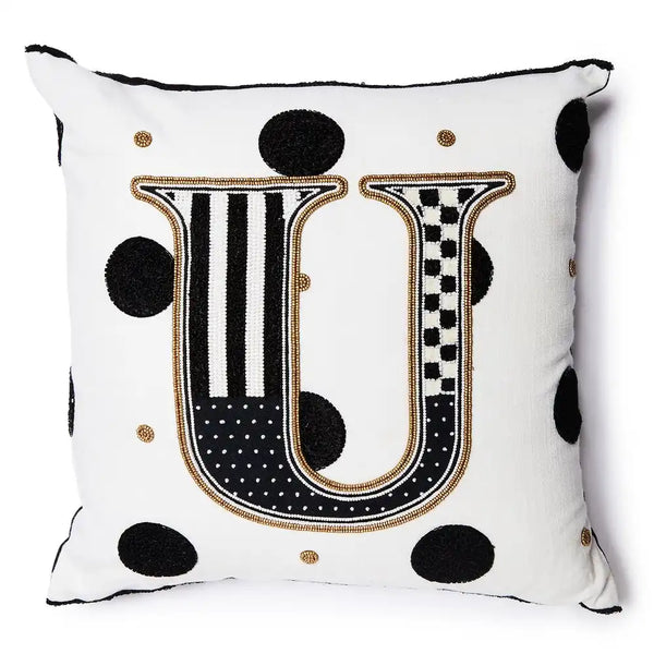 Monogram "Q" Beaded Throw Pillow