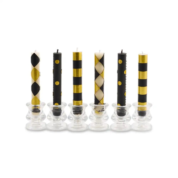 Black Check Mini Dinner Candles, Set of 6